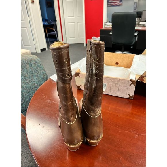 Charlie 1 Horse by Luccese Brown Leather Heart Cut Out 11” Calf Sidev Zip Boots - Picture 4 of 11